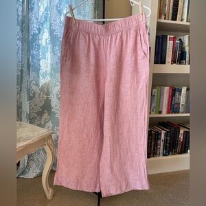 Tahari pink wide leg linen cropped pants